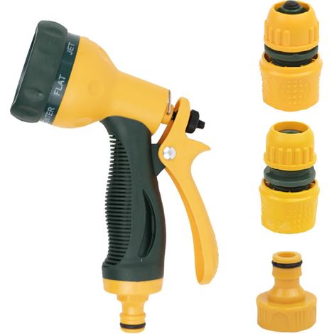 KIT Pistola irrigazione giardino a 7 funzioni di irrigazione Multiflow - Con regolazione della portata dell'acqua, acqua stop e vari raccordi (1/5)
