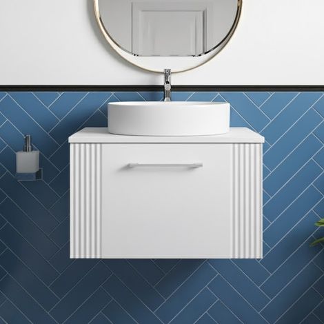 Nuie Deco Satin White 600mm Wall Hung Single Drawer Vanity Unit with Worktop - DPF194W