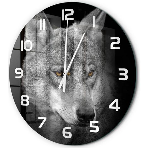 Horloge Murale Ronde Déco Salon Verre Trempé Silencieuse Design Contemporain Loup fi 60 cm (1/5)