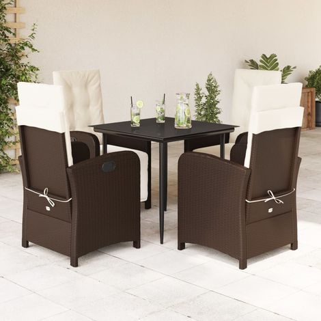 5-tlg. Garten-Essgruppe mit Kissen Braun Poly Rattan (1/5)