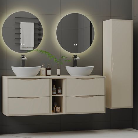 Conjunto de muebles con doble lavabo 140cm 2 compartimientos y columna Ellie Cachemira (1/4)