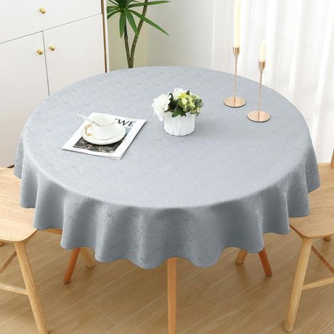 Nappe lavable ronde 140cm, motif jacquard, facile d'entretien, gris