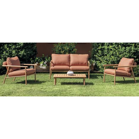 Set aus Aluminium in Holzoptik, mit roten Kissen von MALIGI HOME MG-ROMANA Holz (1/5)
