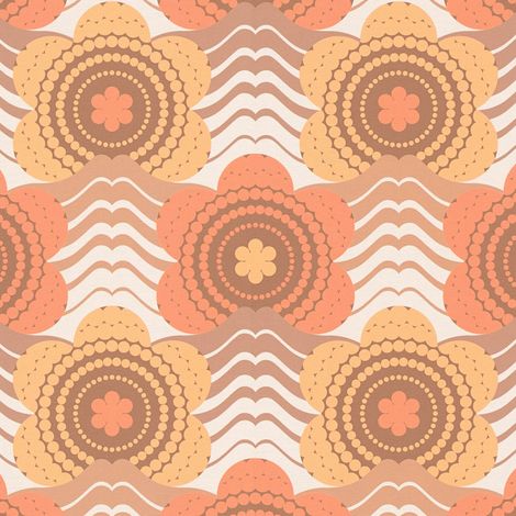 Retro Tapete Profhome 395393 heißgeprägte Vliestapete leicht strukturiert mit Blumen-Muster matt braun orange-rot beige ocker-gelb 4,5 m2