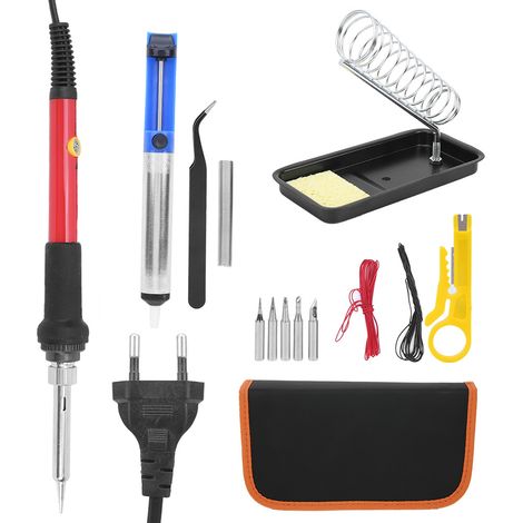Kit de Soudure Électrique 15 Pièces avec Fer à Souder Rouge Réglable 60W Outils de Soudage pour Bois Prise EU 220V (1/5)