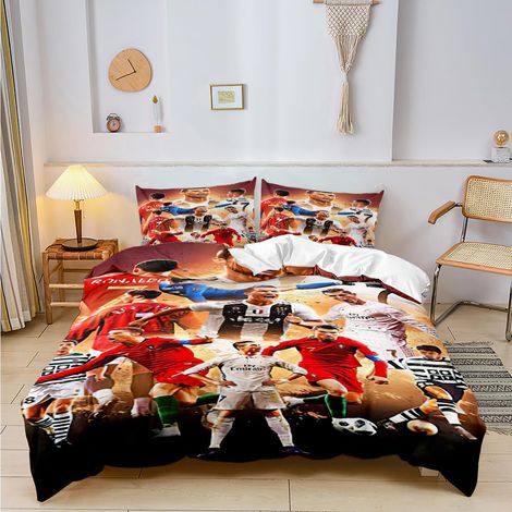 Parure de lit motif star de football, pour garçon, housse de couette 135 x 200 cm et taie d'oreiller 80 x 80 cm (1/4)