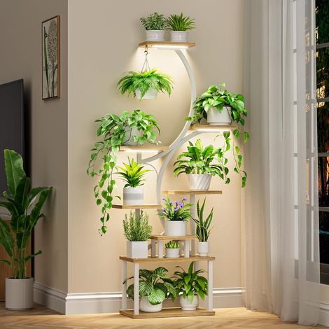 Support de plantes à 8 niveaux avec lampes de croissance – Étagère d'intérieur de 157,5 cm de haut pour plusieurs plantes, support de fleurs en métal en forme de S pour la maison, la terrasse (1/5)