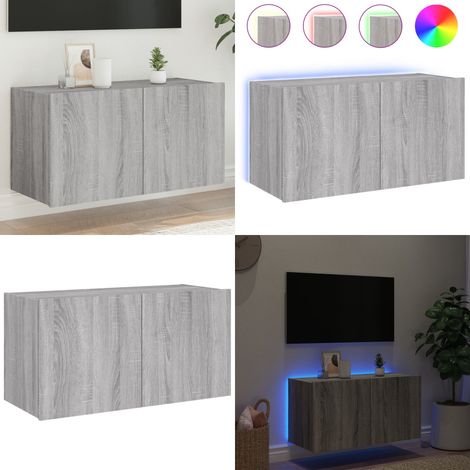 TV-Wandschrank mit LED-Leuchten Grau Sonoma 80x35x41 cm - TV-Schrank - Holzschrank - Regal - Wandregal - Wohnzimmer Dekoration - Home & Living (1/5)