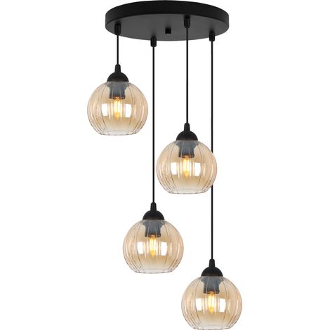 Lampada a sospensione Costa nera a 4 luci, sfera color miele, attacco E27 OW (1/5)