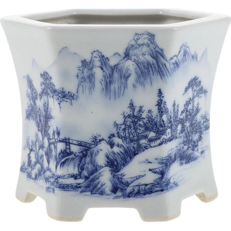 Pot de Fleurs en Céramique Chinoise Bleu Blanc 9,4 Cm avec Drainage – Petit Pot Décoratif pour Plantes D’intérieur, Jardinière Vintage pour Plantes Grasses et Décoration Bureau (1/5)