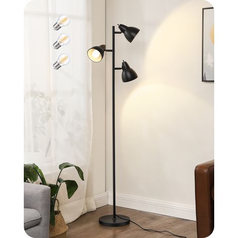 EDISHINE Stehlampe Wohnzimmer 163cm, 3-flammige Standleuchte Schwarz, mit E27 LED-Glühbirne, Schwenkbare Stehleuchte Vintage, Leselampe mit Individuellen Schalter für Modern Deko Schlafzimmer, Büro (1/5)