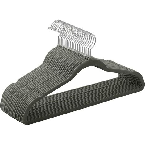 Set mit 20 Samtkleiderbügeln für Erwachsene, 41,5 cm lang, schlank, hohe Tragkraft, mit 360° drehbaren Haken, für Mäntel, Hemden, Grau und Silber CRF026G20 (1/3)