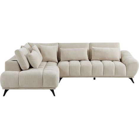 Divano angolare sinistro con schienale reclinabile in velluto texturizzato beige MAVIRO
