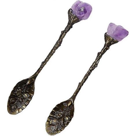 Lot de 2 cuillères en alliage cristal violet, style rétro, pour café, thé, dessert ou glace, collection RJG. (1/5)