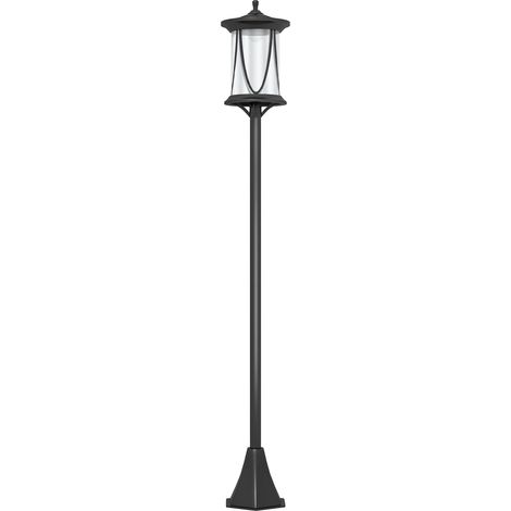 Lampadaire solaire LED, IP44, ABS, 17 cm (L) x 17 cm (P) x 127 cm (H), avec lumière LED blanc froid, capteur de luminosité, étanche, pour usage extérieur, noir