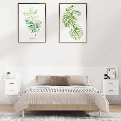 Tête de lit avec 2 armoires de chevet murales, bois d’ingénierie blanc, 200 x 80 cm - PANGIVO (1/5)