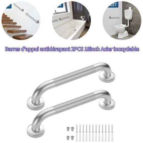 (Couleurs de lacier inoxydable)2PCS 18'" Barre d'appui antidérapant pour salle de bain en acier inoxydable, Poignée de sécurité pour personnes âgées (1/5)