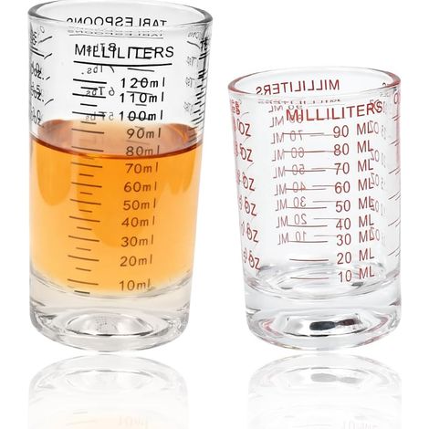 Juego de 2 vasos medidores de 90 ml/120 ml, tazas medidoras con graduación transparente, tazas medidoras pequeñas, vasos para licor, tazas graduadas con escala, tazas medidoras para café, cócteles y w (1/5)