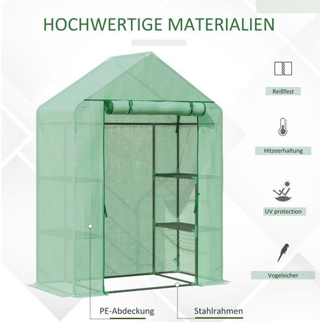 Serre en aluminium 6 niveaux, abri de jardin, tunnel chaud, serre pour tomates et plantes avec porte enroulable, châssis froid, vert, 141 x 72 x 191 cm