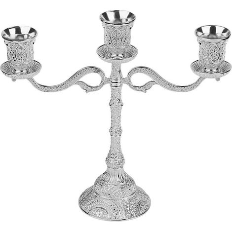 Candélabre Chandelier Bougeoir en Alliage 2422cm 3 Bras, Texture argentée, Style Classique, décor pour la Maison, dîner aux chandelles, décor pour Mariage de Noël et Cadeaux pour la Maison (1/5)