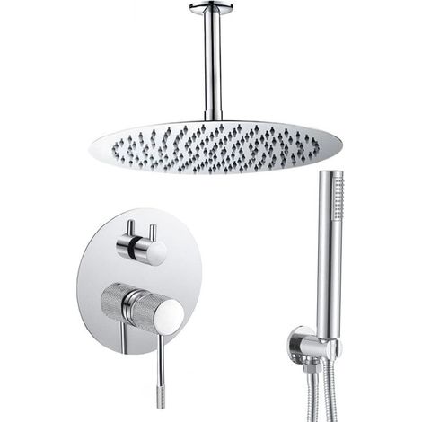 Conjunto de ducha monomando empotrada a techo TRAPA cromado Ø 20cm (1/3)