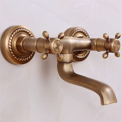Robinet de salle de bain en bronze, robinet de baignoire avec eau chaude et froide, élégant robinet de cuisine mural rétro, bronze, bec de 16 cm (1/3)