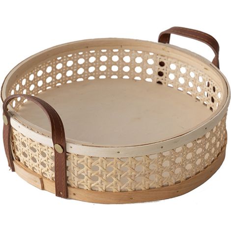 Cesta de almacenamiento de ratán con asas de cuero – joyero, accesorio para fotos, complemento para el hogar – hexagonal, asa de PU, 29 x 29 x 6,5 cm (1/5)