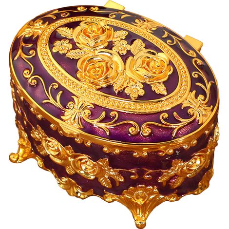 Boîte à bijoux style européen vintage luxueux en métal émaillé avec motif de rose pour coiffeuse, couleur violette (1/3)