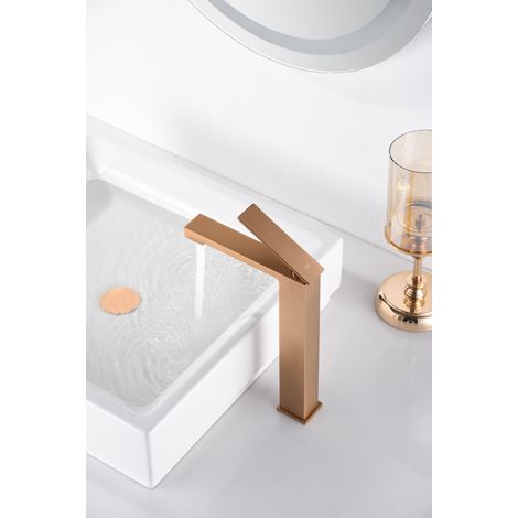 Imex - Grifo Monomando Lavabo Caño Alto Oro Rosa Serie Pisa (1/3)