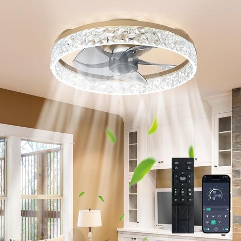 Ventilateurs de plafond avec lumières et télécommande : 16 pouces de ventilateur de plafond à profil bas avec 6 vitesses et 3CCT 3000-6500K dimmable Led Fandelier pour chambre à coucher - Gold (1/5)