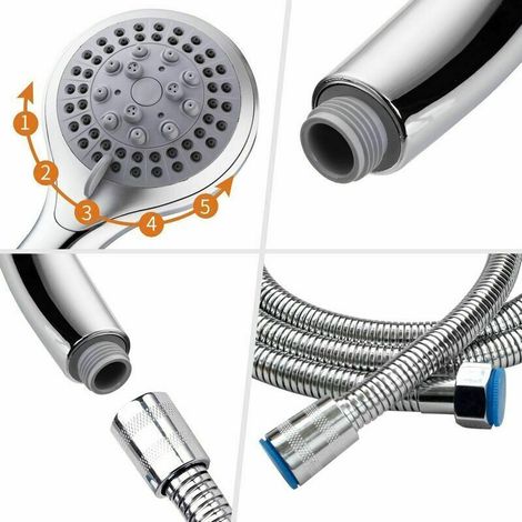 FOREHILL Duschkopf mit 1,5 m Schlauch, 5 Universalmodi, verchromter Handbrause und flexiblem Duschkopf, Hochdruck-Badezimmerdusche (1/5)