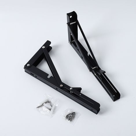 BRAVIX 2pcs Équerres Étagères Pliable 400mm,Équerres Pliantes Support Console Pliable Charge Maximale 150KG Robuste Brace de Tablette Flottants Pour Garage Cuisine Chambre, Noir, avec Vis