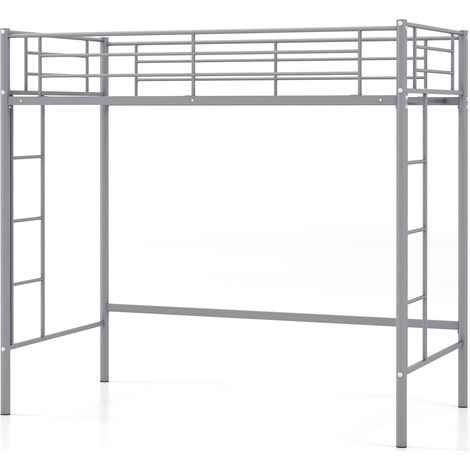 COSTWAY Metal Loft Bed Space-saving Loft Bed Frame with 2 Ladders-Silver (1/5)