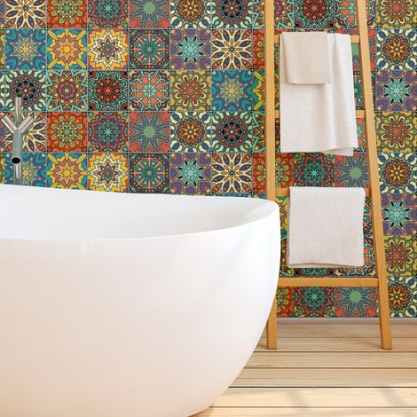 Sticker Mural Carrelage adhésif Cuisine Salle de Bain - 15 STICKERS CARREAUX DE CIMENT LA PLATA - 15stickers20x20cm (1/4)