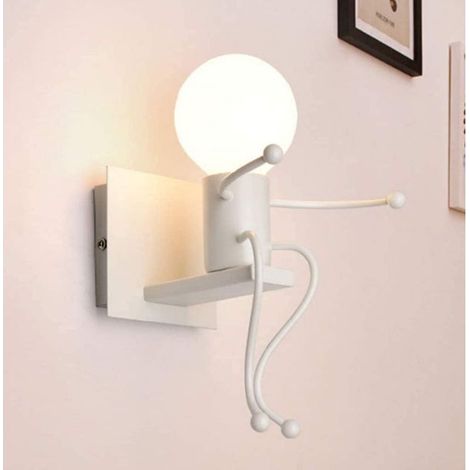 Applique Murale Robot, Applique Murale Noir Créative Style Contemporain et Rétro, Lumière murales pour Chambre Chevet Chambre d'enfants Couloir Escalier (Blanc) (1/4)