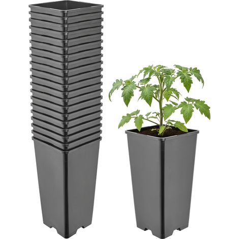 Garronda Pot de Fleur Carré Haut Plastique 11 × H 21,5 cm (2L) - x20 Godets Semis Pot Culture Profond Drainage Résistants Intempéries pour Plantes Pépinière Jardin Serre Intérieur Extérieur GD-0201