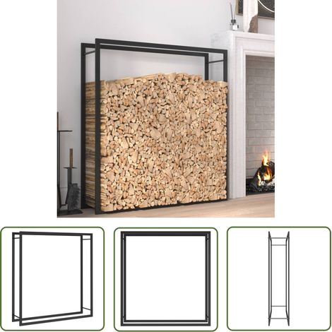 The Living Store Portant de bois de chauffage Noir mat 110x28x116 cm Acier - Support Bois De Chauffage - Porte-buches - Rangement Bois - Stockage Bois - Abri Buches (1/5)