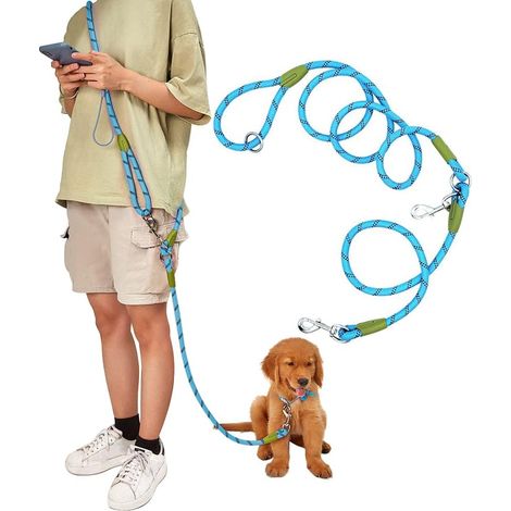 Guinzaglio per cani a mani libere, guinzaglio per cani in linea, addestramento alla camminata con guinzaglio per cani a mani libere, guinzaglio per cani resistente e riflettente - blu (1/5)