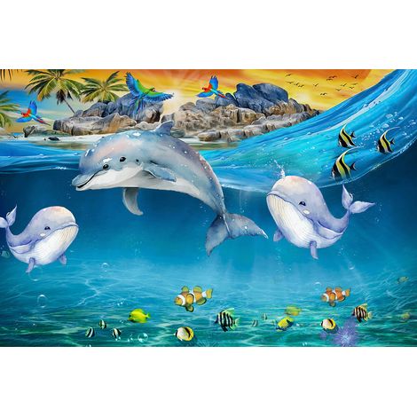 Papier peint panoramique Enfants - Dauphins - 130 cm x 87 cm (1/2)
