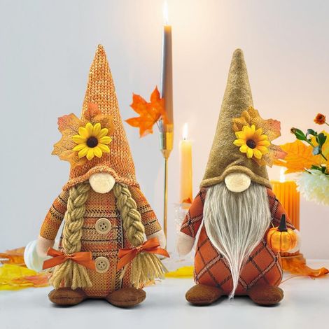 Herbstliche Plüschelfen-Dekoration, 2 Stück dekorative Herbstelfen, Herbstelfen-Dekorationen, Herbstwichtel-Dekoration für Erntedankfest, Herbst, Thanksgiving