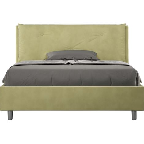 Letto alla Francese rivestito in Microfibra - APPIA - Tipologia Letto: Con Rete e Contenitore - Colore: Tè verde - Dimensione Rete: 140x200