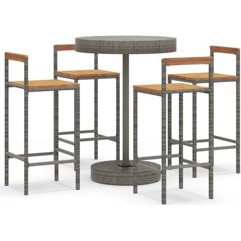 Maison Exclusive - Set Bar Giardino 5pz Grigio Polyrattan e Legno Massello Acacia