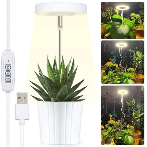 Lampe de culture LED à spectre complet pour plantes d'intérieur, lumière de croissance réglable en hauteur avec 3 niveaux de luminosité, minuterie d'arrêt automatique de 2/4/8 heures pour petites pla (1/5)