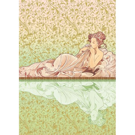 papier peint panoramique Art Nouveau vert et vieux rose - Sanders & Sanders (1/4)