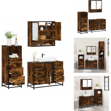 Ensemble de meubles de salle de bain 3 pcs Chêne fumé - Ensemble De Meubles De Salle De Bain - Ensembles De Meubles De Salle De Bain - Armoire De Salle De Bain - Armoire De Rangement De Salle De Bain (1/5)