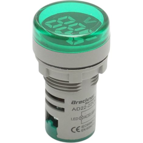 Indicatore digitale amperometro a LED verde 50-500V AC Ø 22mm Breckner Germany (1/4)