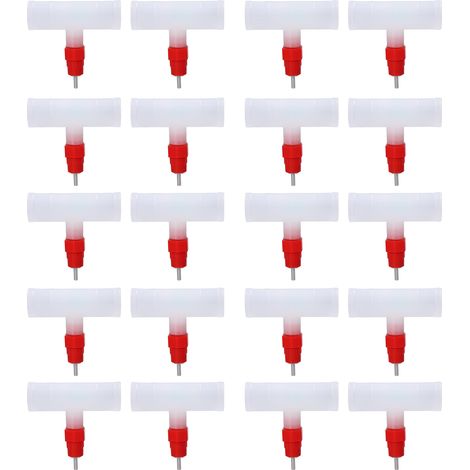 20 Pièces Abreuvoir Automatique à Ressort pour Volaille, Buse Réglable pour Élevage (Raccord Té Tube Rouge Fileté G1/2)