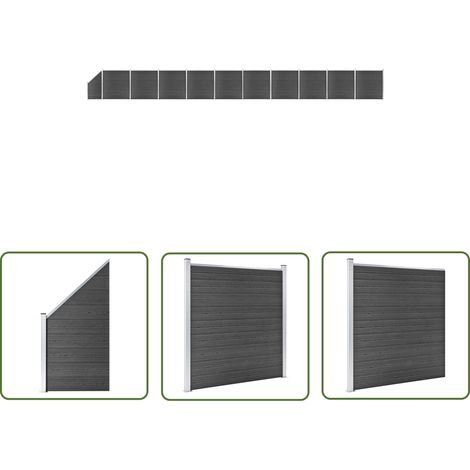The Living Store Zaunelement Set WPC 1830x(105-186) cm Schwarz - Gartenzäunen - Holzzäune - Kunststoffzäune - WPC-Zäune - Schwarz (1/5)