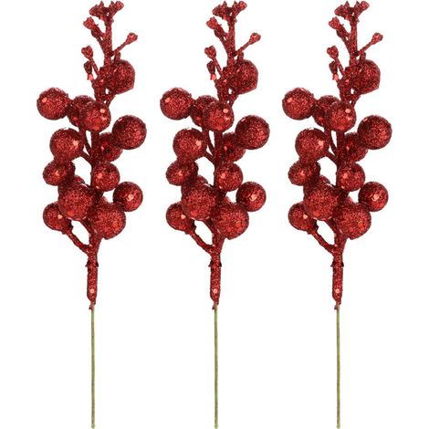 Jeffergarden Décorations de sapin de Noël, couronnes de fruits, décorations de vigne, accessoires, 15 pièces, paillettes dorées, baies de cerises artificielles à sequins, 3 rouges (1/4)