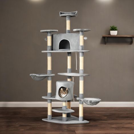 Arbre à chat XXL 60 x 60 x 200 cm gris foncé avec niches et (1/5)